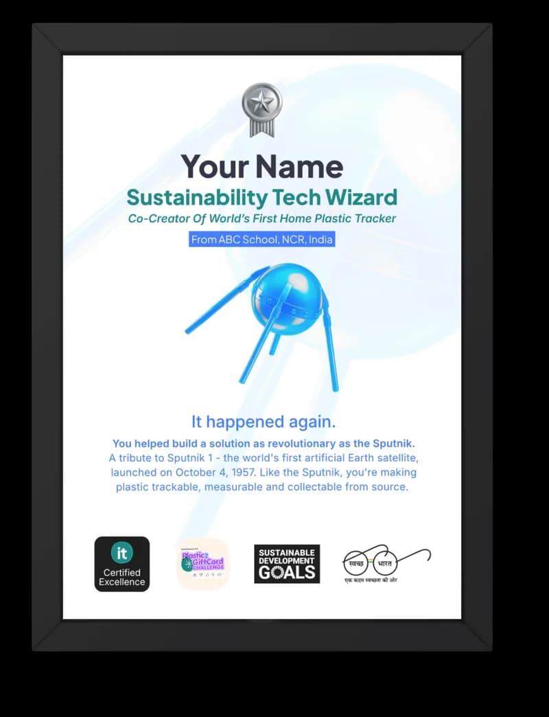 Framed certificate, Sustainability Tech Wizard.